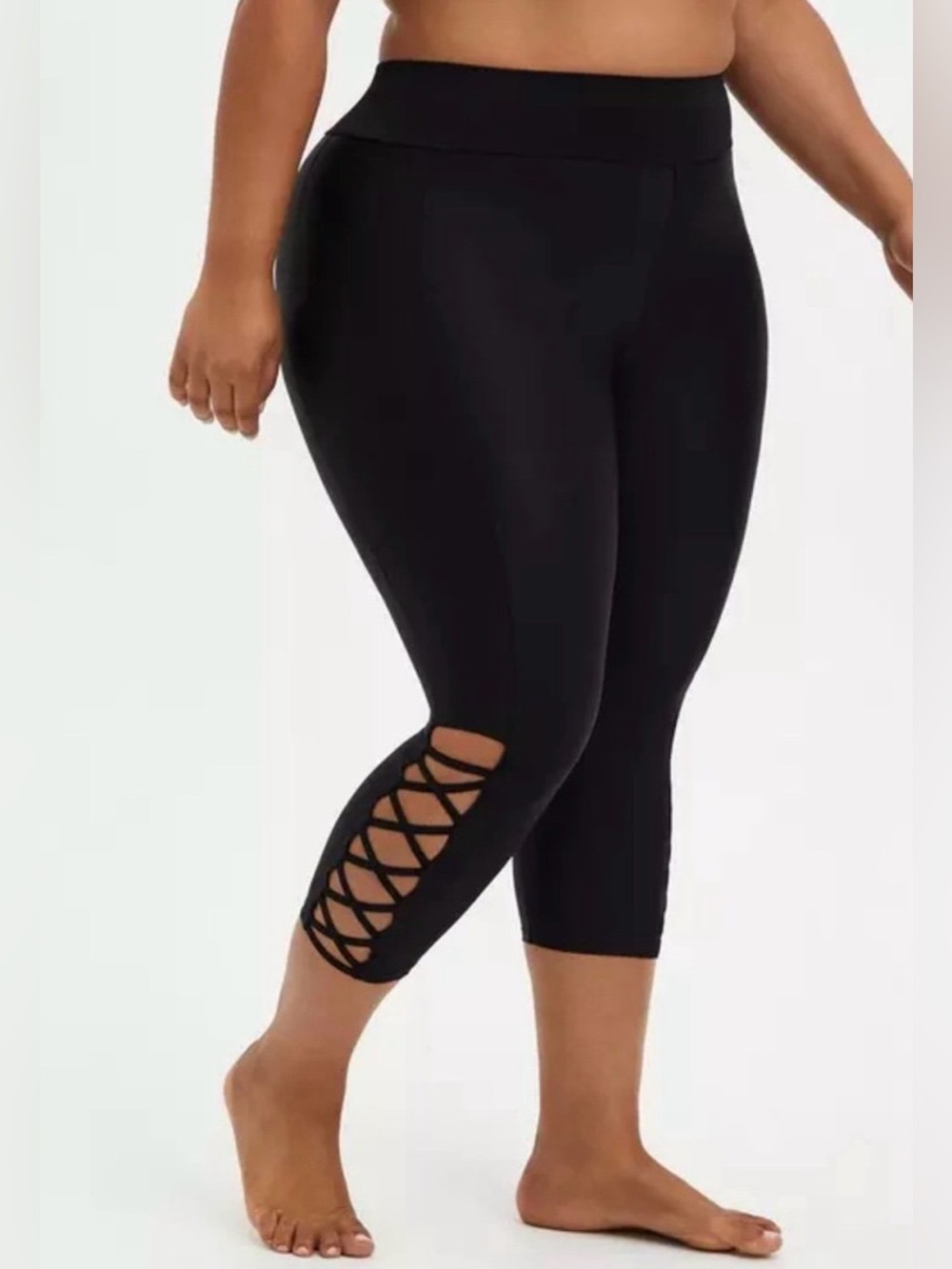 Torrid Black Strappy Side Active Swim Crop Leggings - Size 12 (0)
